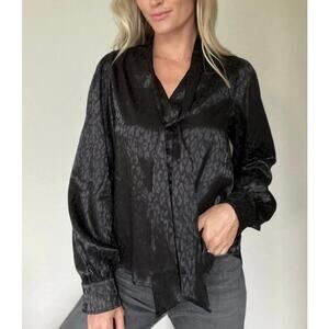 Six/Fifty Sophia Tie Neck Blouse In Black‎ Size Medium Womens NWT